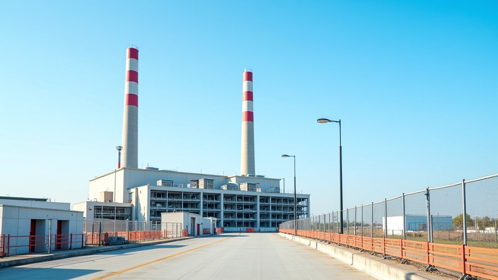 Staveniště moderní jaderné elektrárny s technologickým vybavením a bezpečnostními prvky, denní osvětlení