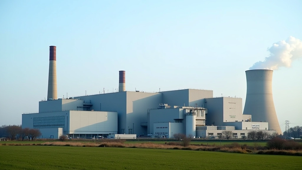 Moderní jaderná elektrárna s reaktorem a chladícími věžemi